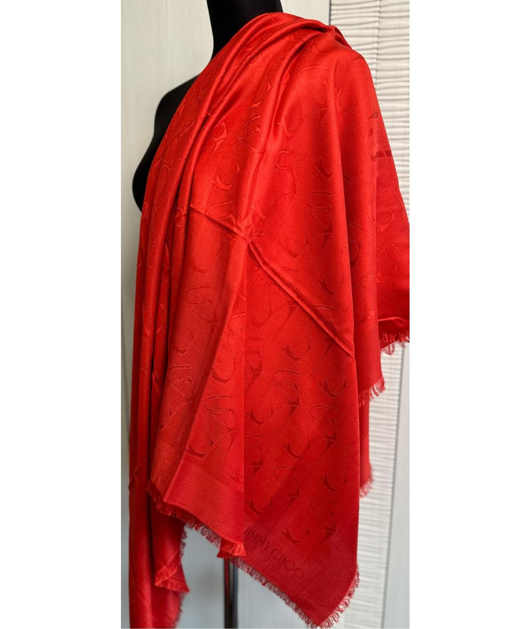 JIMMY CHOO Красный шелковый платок, фото 3