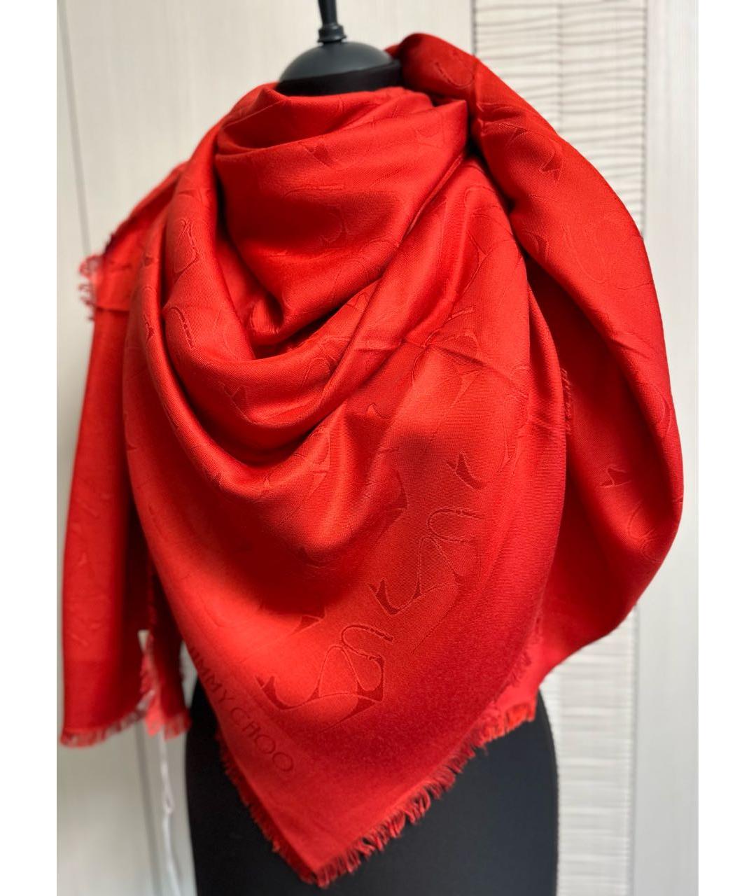 JIMMY CHOO Красный шелковый платок, фото 4