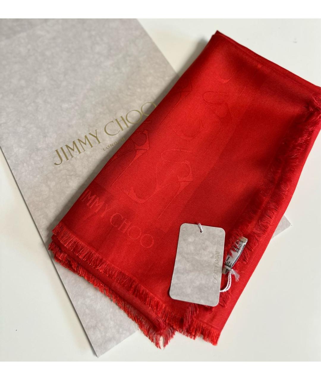 JIMMY CHOO Красный шелковый платок, фото 7