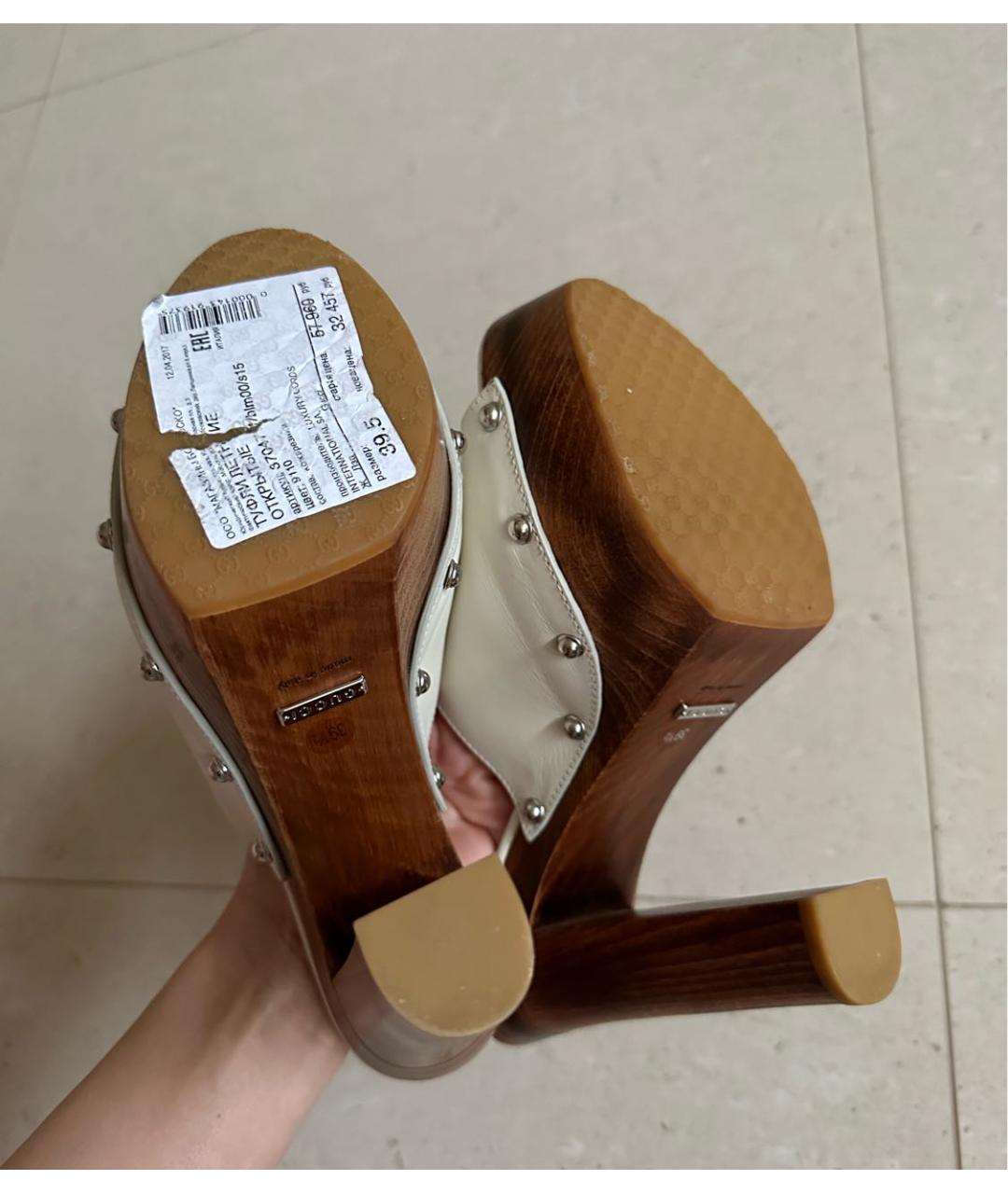 GUCCI Белые кожаные сабо, фото 3