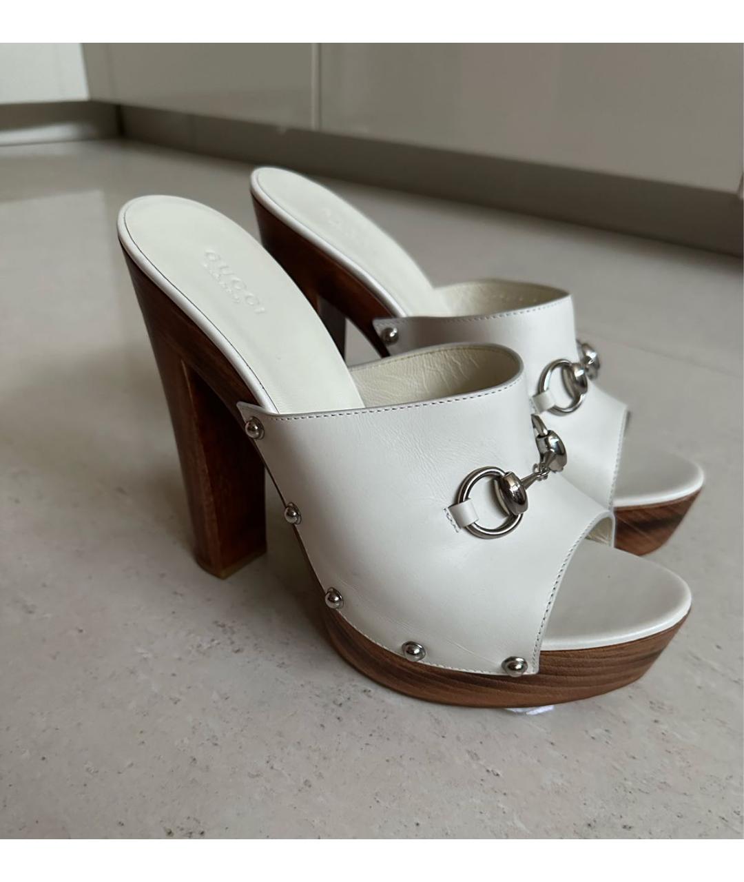 GUCCI Белые кожаные сабо, фото 4