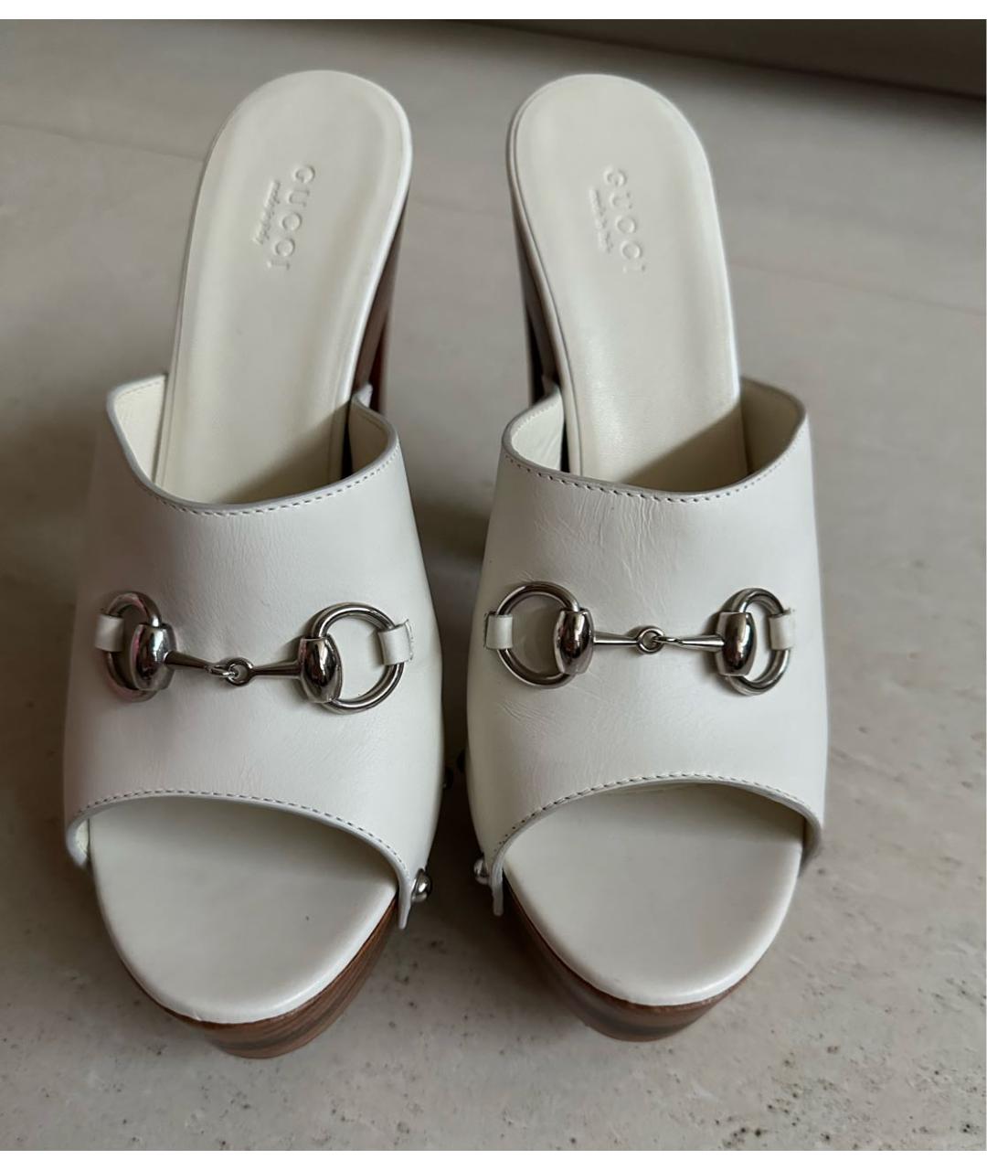 GUCCI Белые кожаные сабо, фото 2