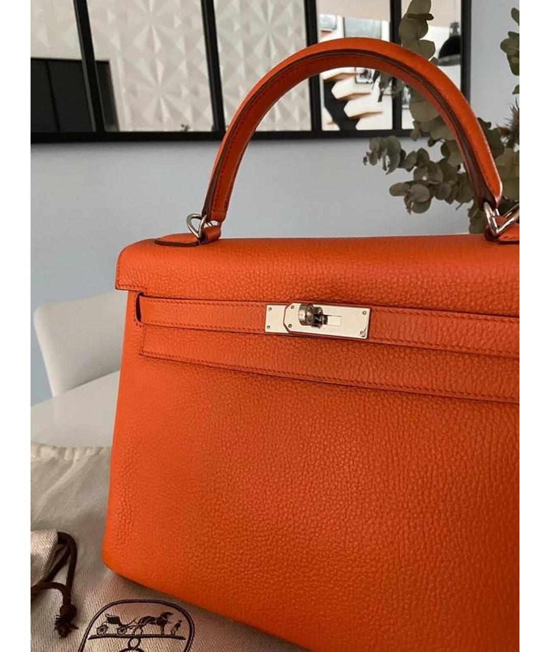 HERMES Оранжевая кожаная сумка тоут, фото 2