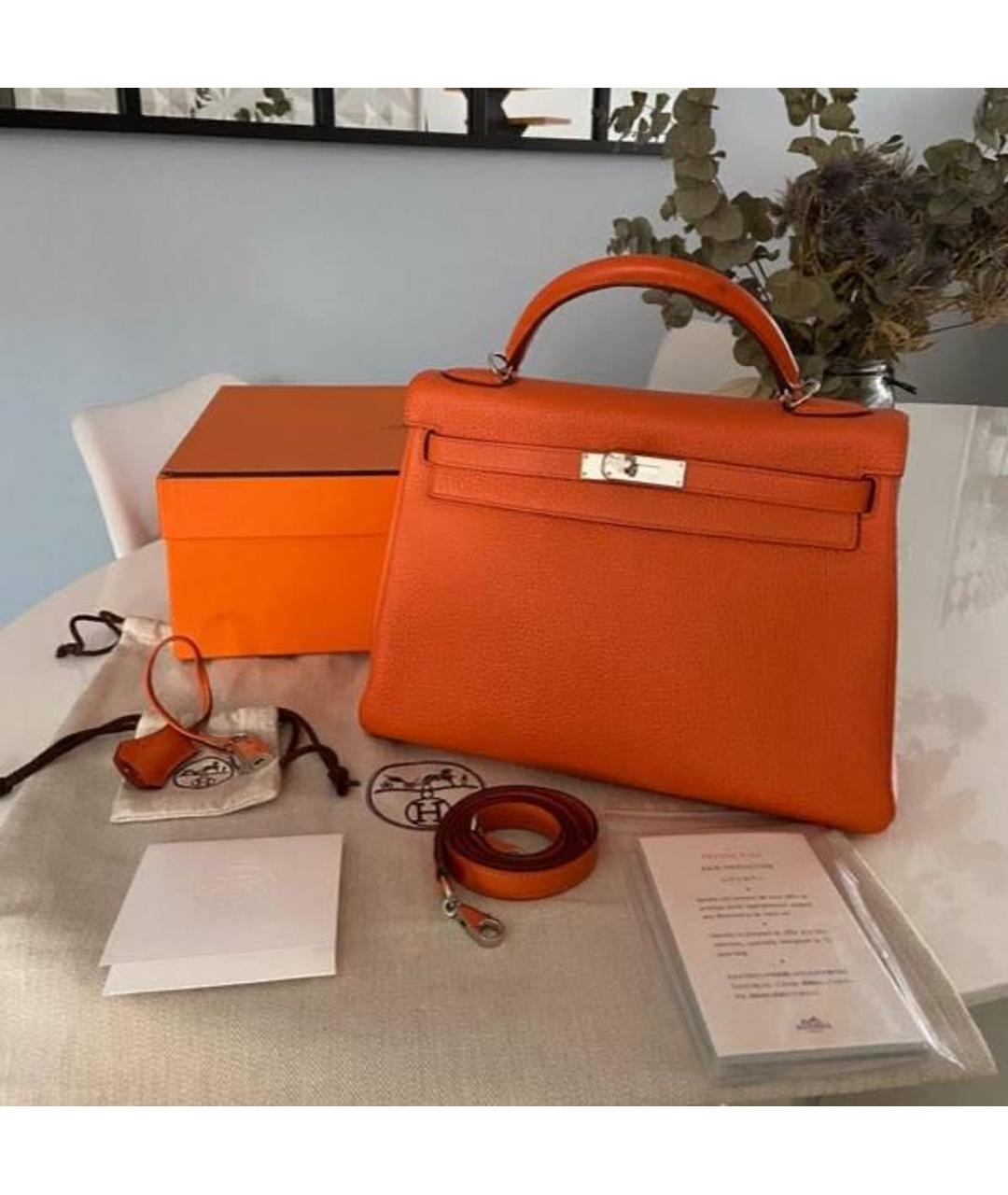 HERMES Оранжевая кожаная сумка тоут, фото 8