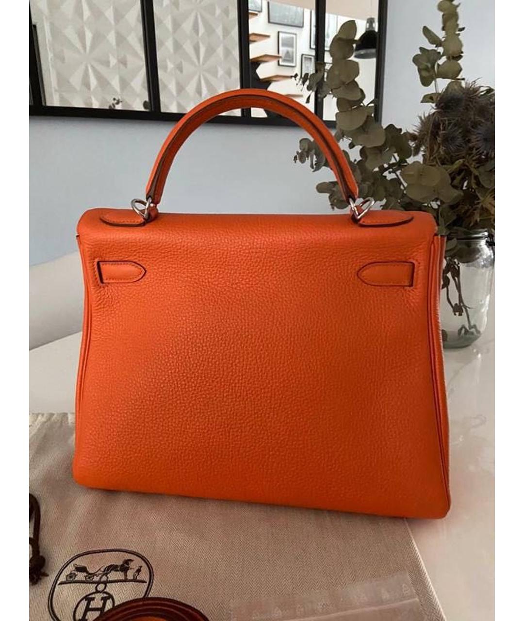 HERMES Оранжевая кожаная сумка тоут, фото 3