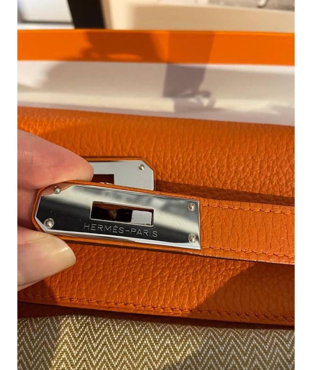 HERMES Оранжевая кожаная сумка тоут, фото 5
