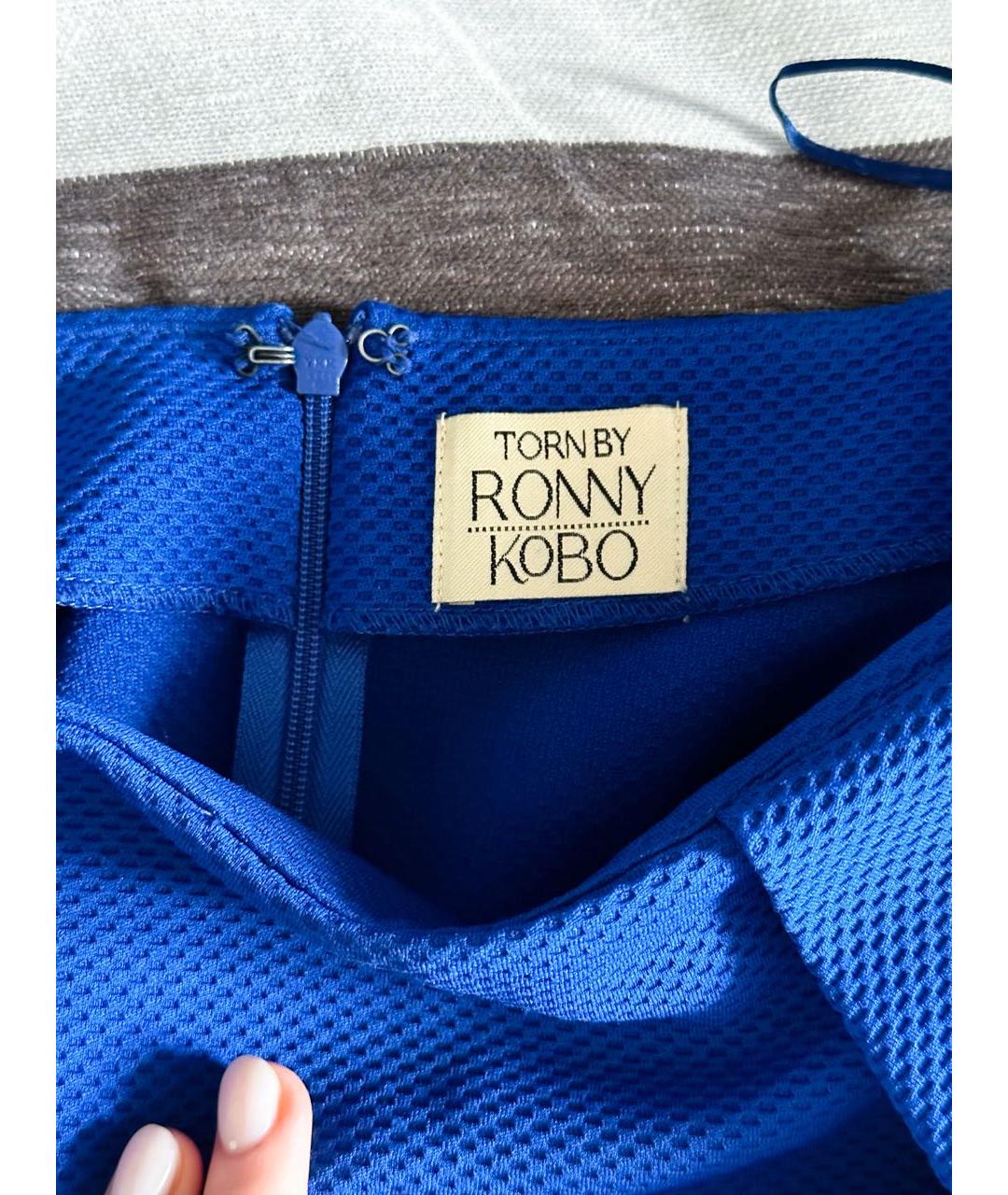 RONNY KOBO Синяя полиэстеровая юбка мини, фото 3
