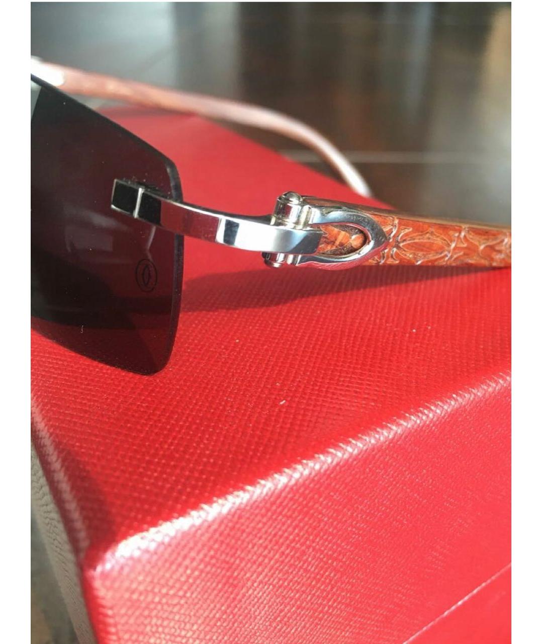 CARTIER Коричневые деревянные солнцезащитные очки, фото 3