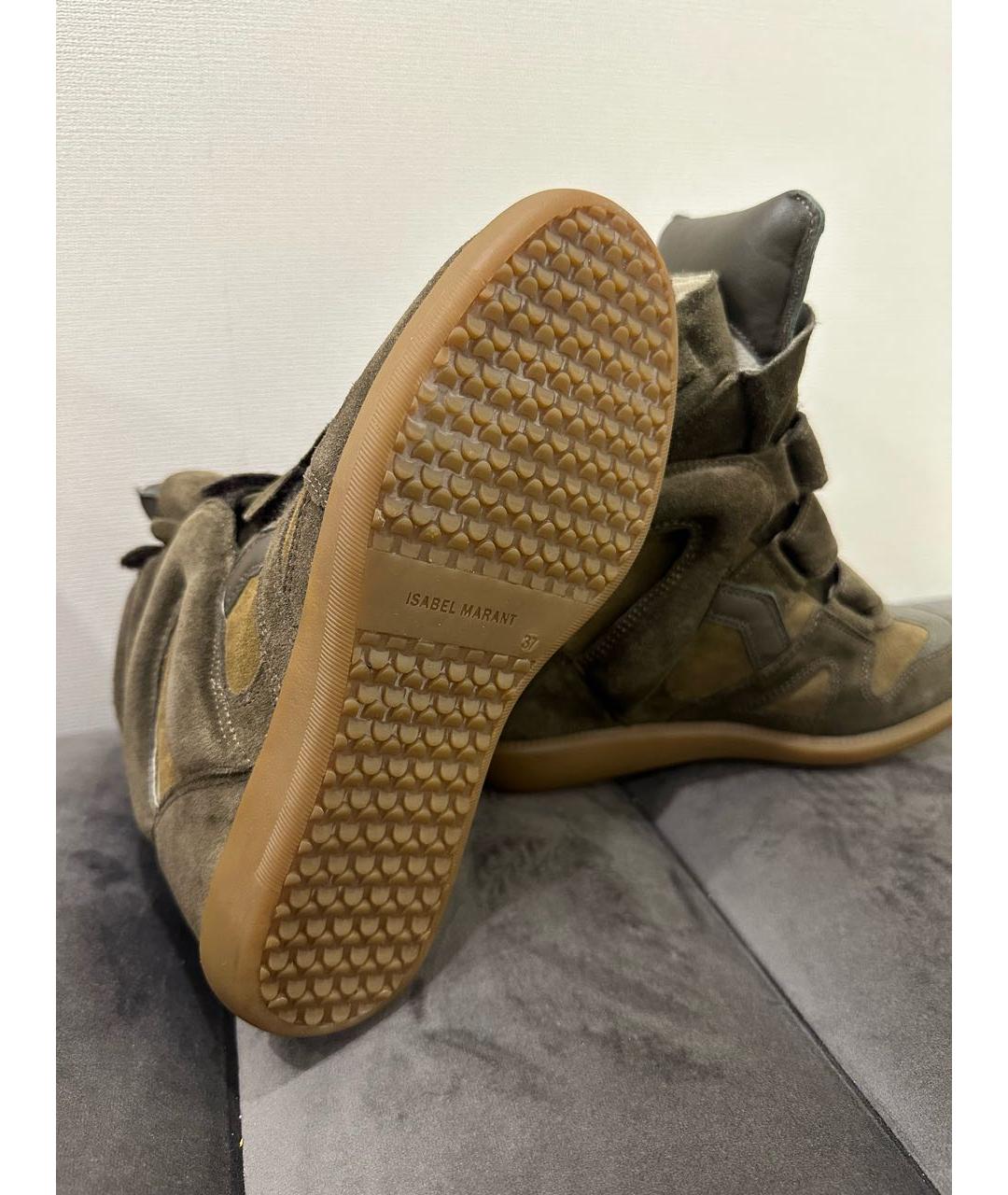 ISABEL MARANT ETOILE Хаки кожаные кроссовки, фото 6