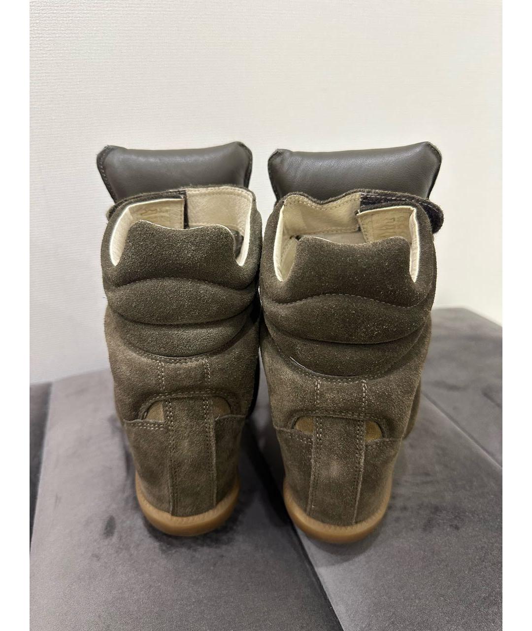 ISABEL MARANT ETOILE Хаки кожаные кроссовки, фото 4