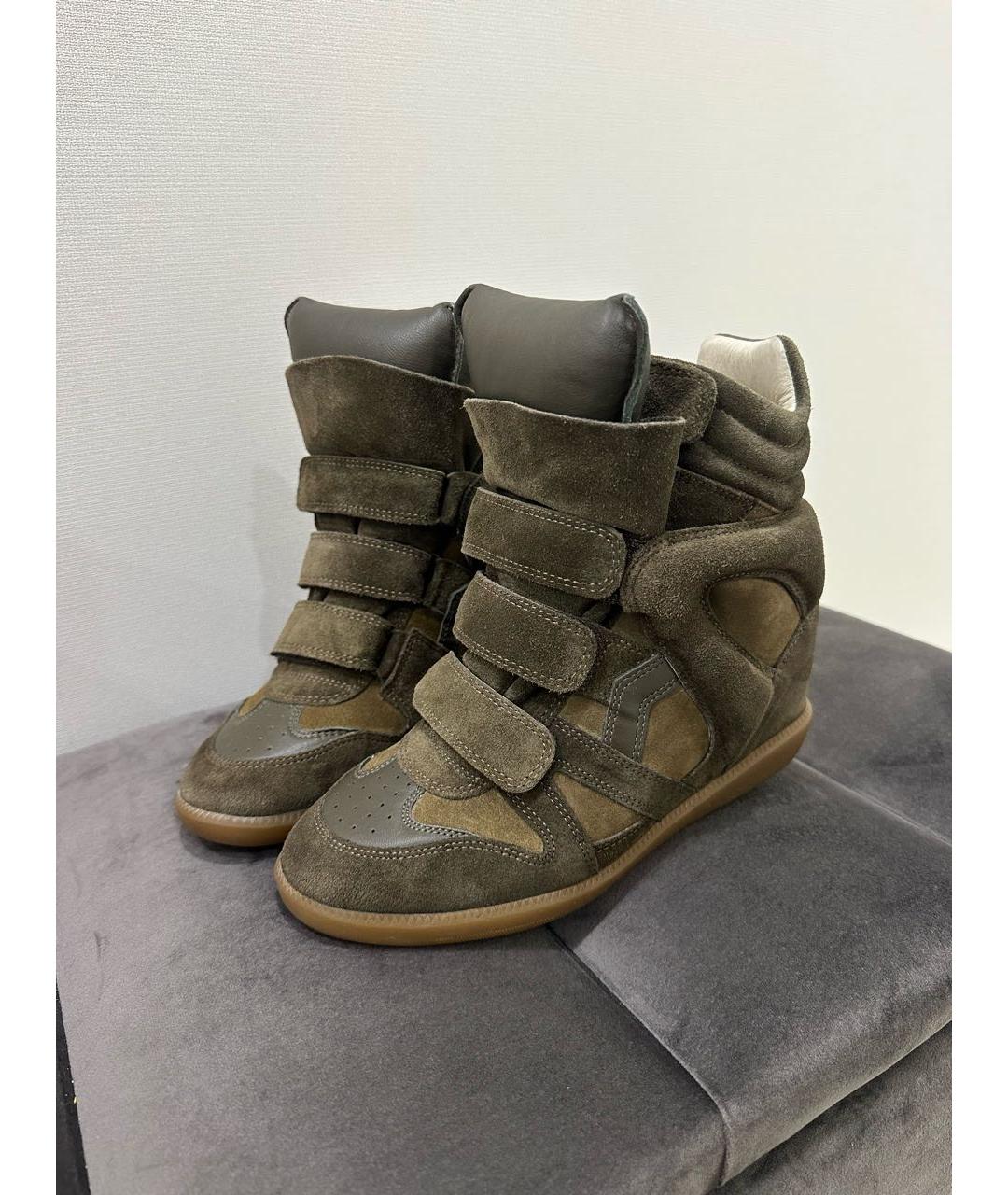 ISABEL MARANT ETOILE Хаки кожаные кроссовки, фото 2