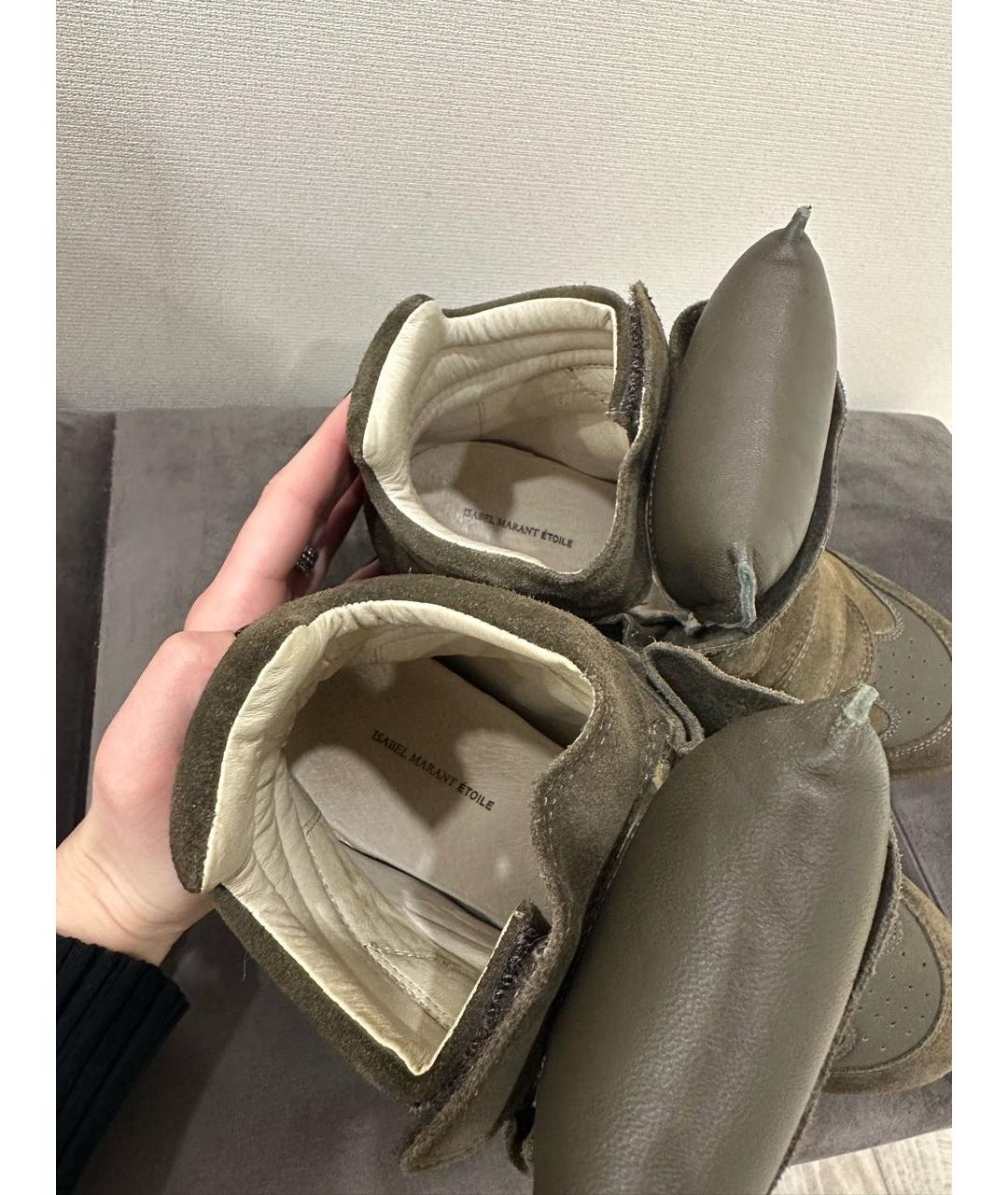 ISABEL MARANT ETOILE Хаки кожаные кроссовки, фото 3