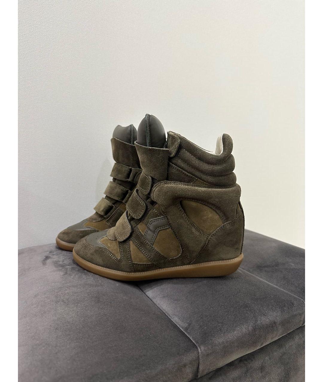 ISABEL MARANT ETOILE Хаки кожаные кроссовки, фото 9