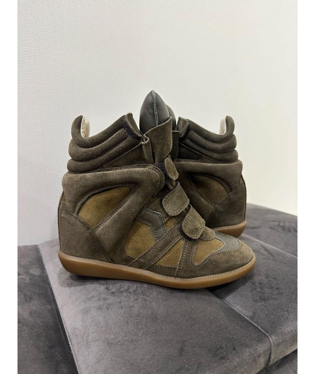 ISABEL MARANT ETOILE Хаки кожаные кроссовки, фото 7