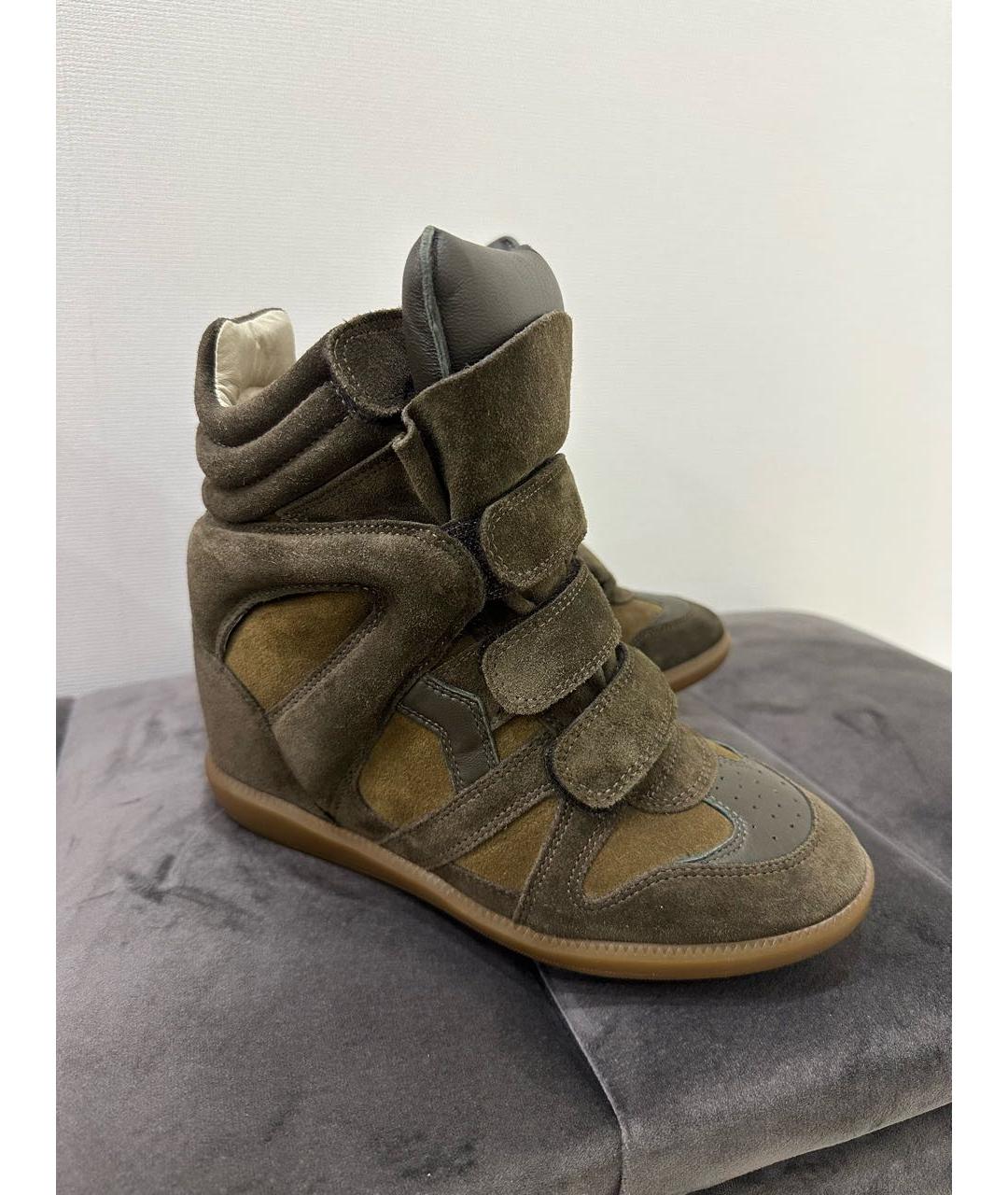 ISABEL MARANT ETOILE Хаки кожаные кроссовки, фото 5