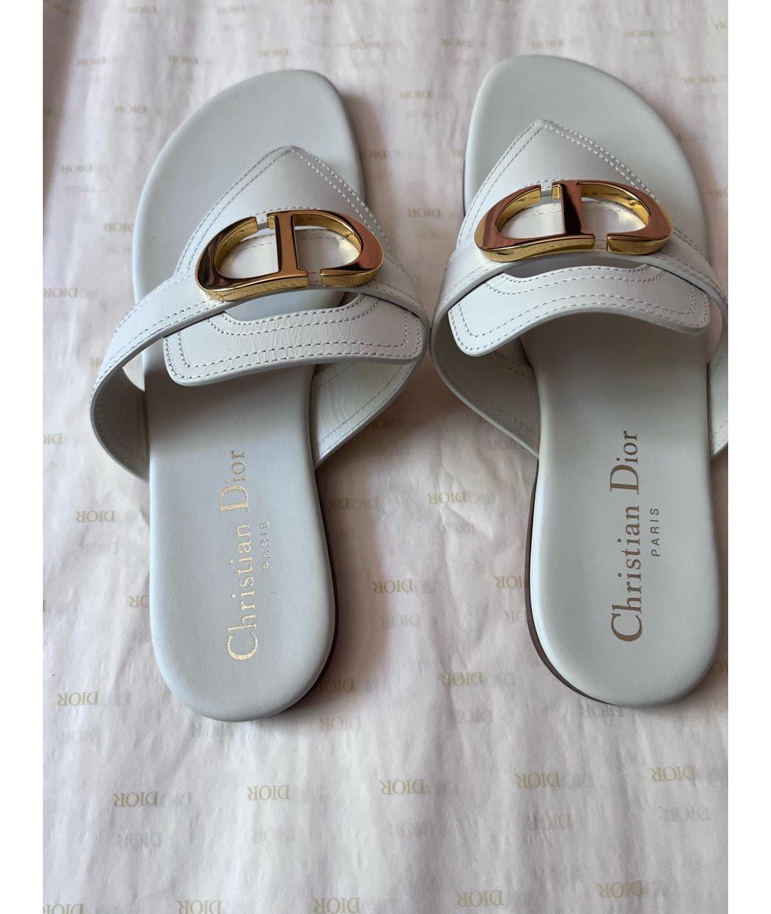 CHRISTIAN DIOR Белые кожаные шлепанцы, фото 3