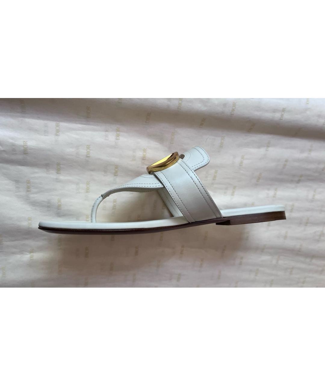 CHRISTIAN DIOR Белые кожаные шлепанцы, фото 6