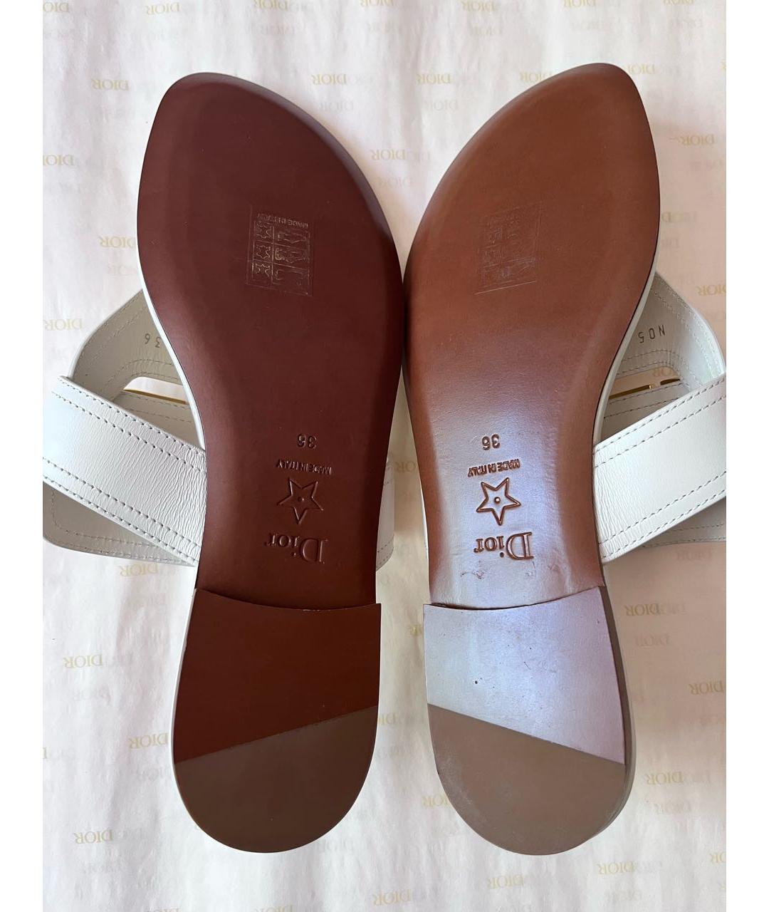 CHRISTIAN DIOR Белые кожаные шлепанцы, фото 4