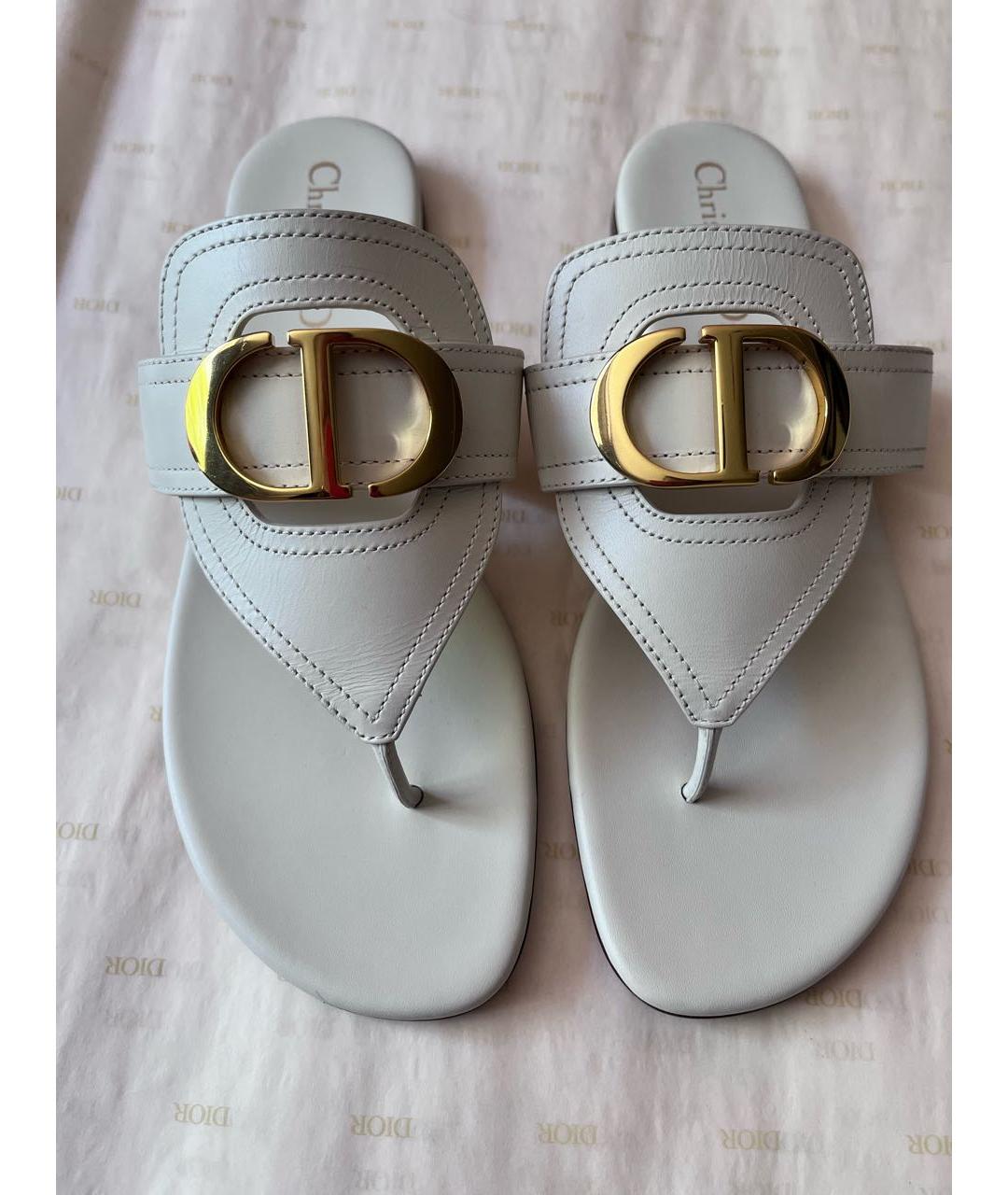 CHRISTIAN DIOR Белые кожаные шлепанцы, фото 2