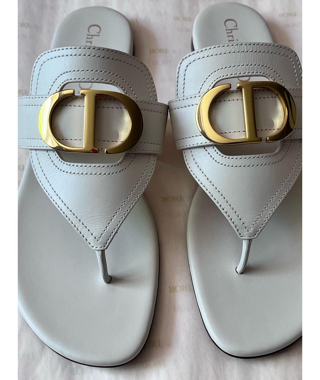 CHRISTIAN DIOR Белые кожаные шлепанцы, фото 5