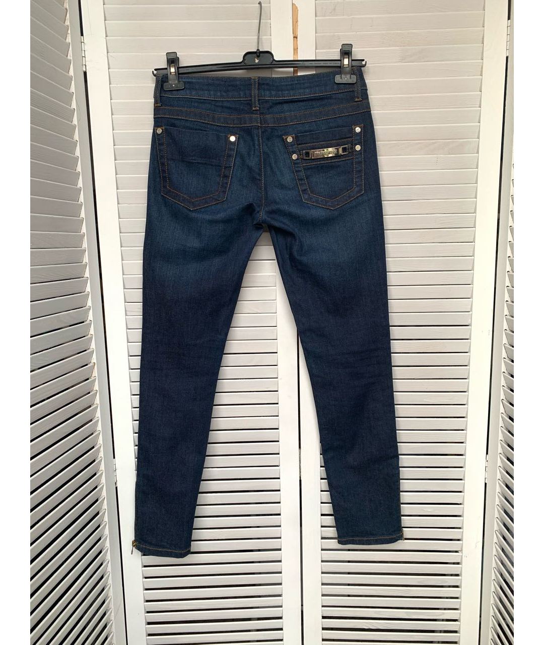 BIKKEMBERGS Темно-синие хлопко-эластановые джинсы слим, фото 8