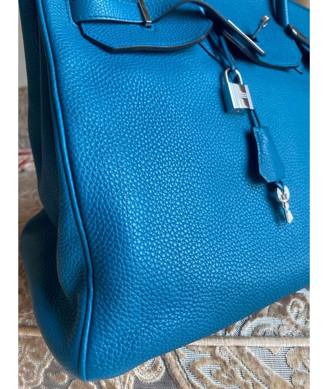 HERMES Синяя кожаная сумка с короткими ручками, фото 5
