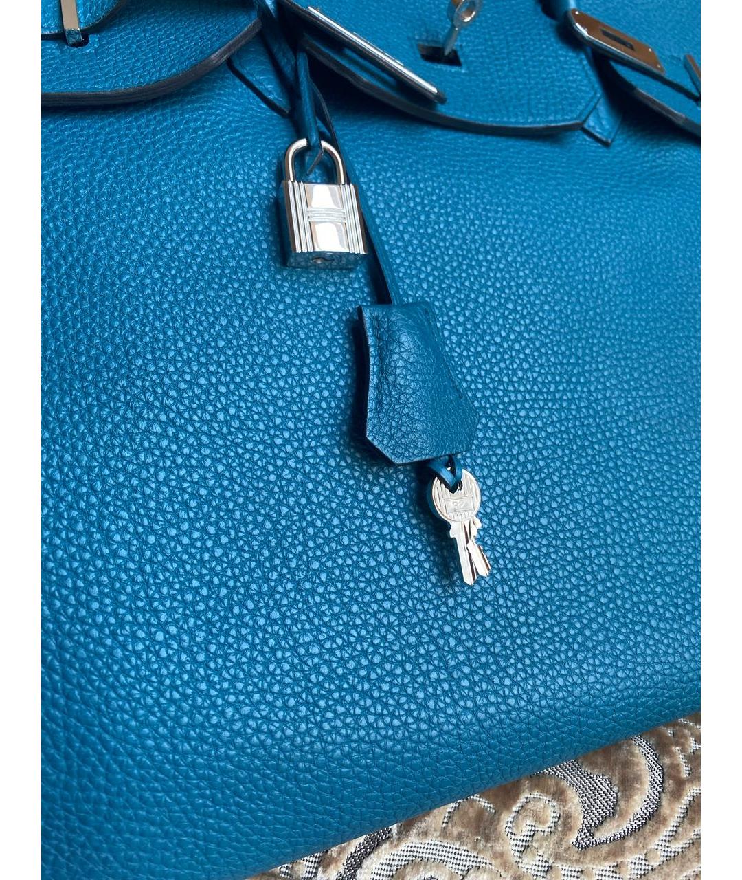 HERMES Синяя кожаная сумка с короткими ручками, фото 7
