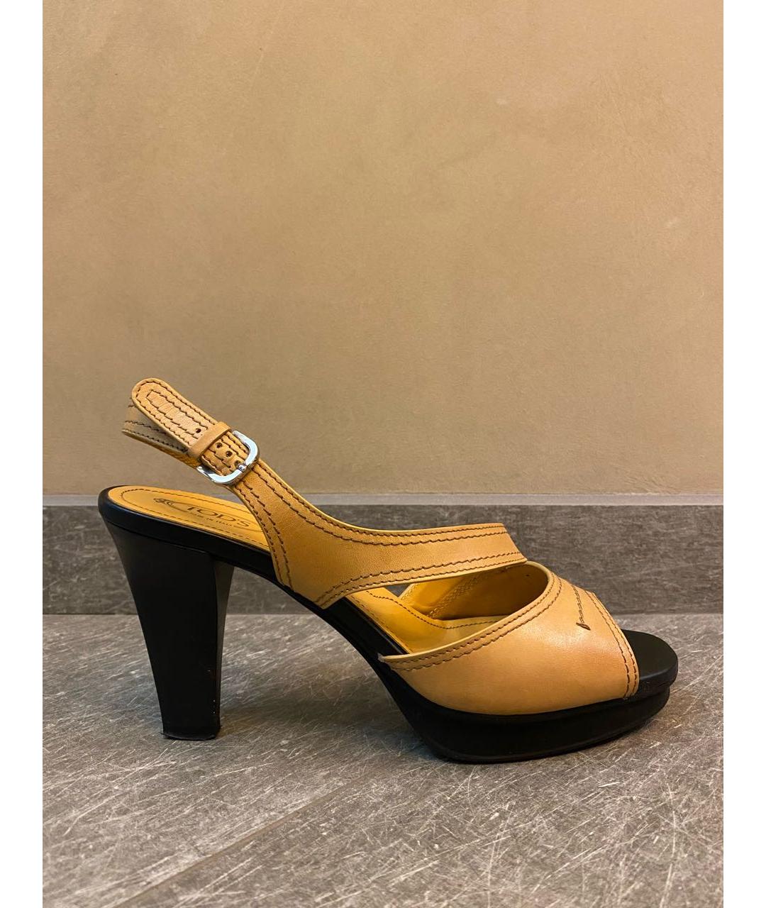 TOD'S Бежевые кожаные босоножки, фото 4