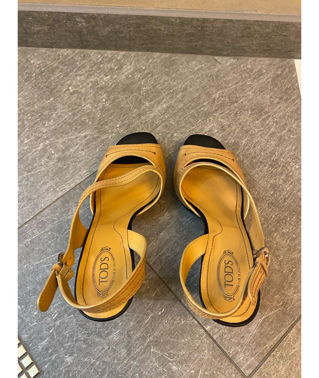TOD'S Бежевые кожаные босоножки, фото 3