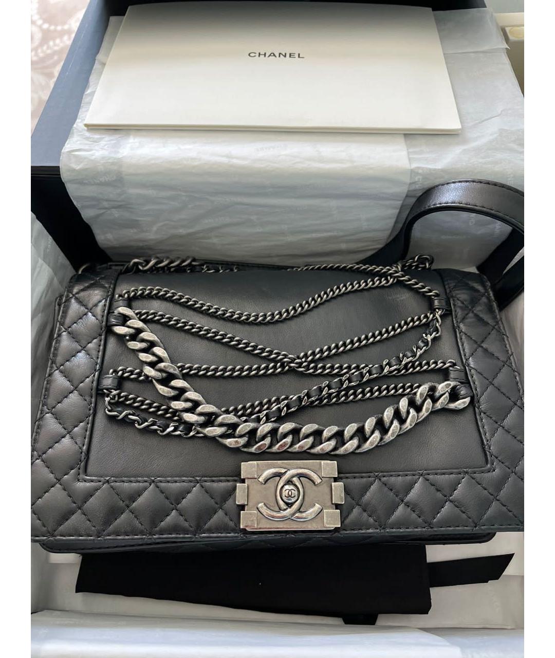 CHANEL PRE-OWNED Черная кожаная сумка через плечо, фото 3