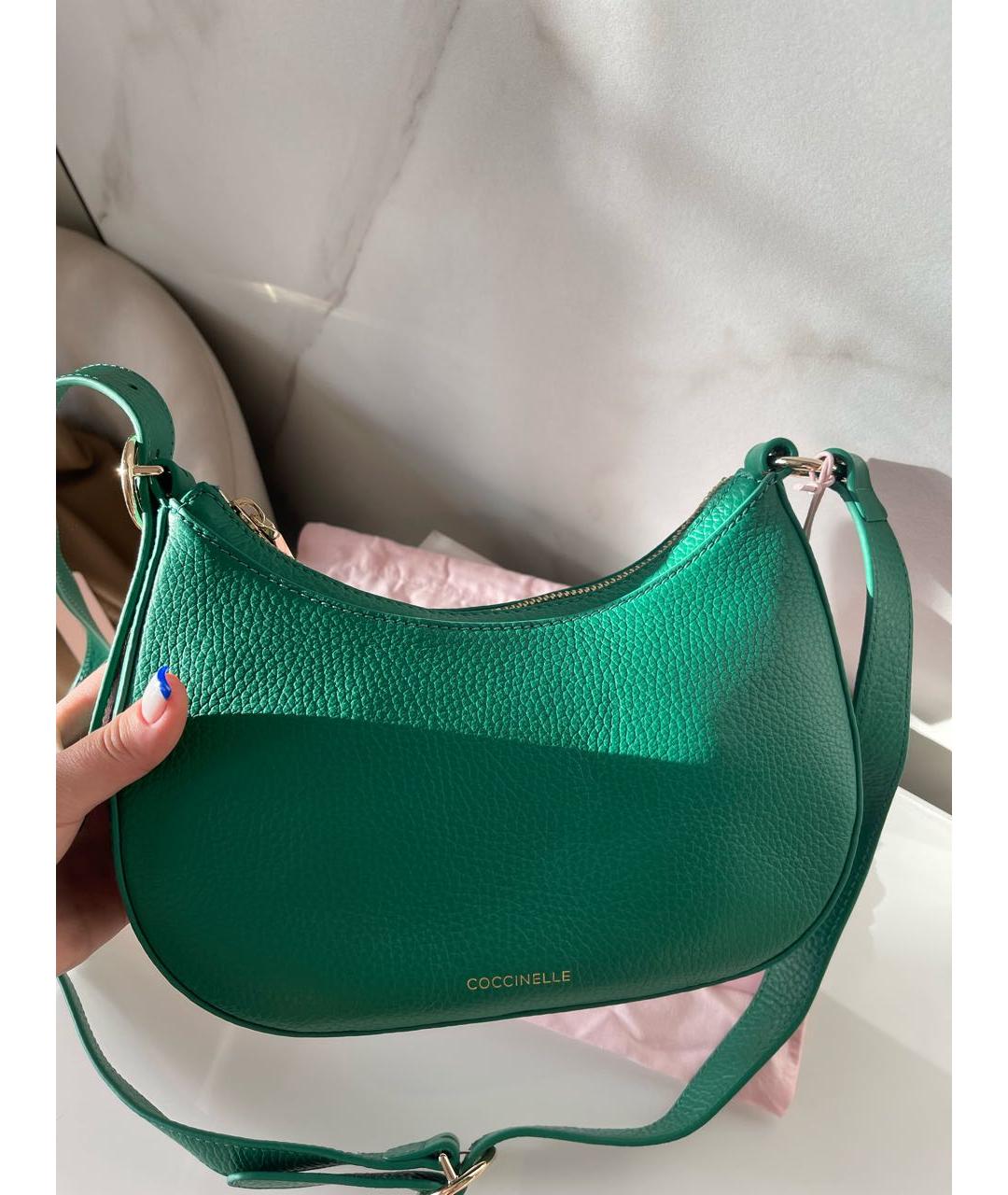 COCCINELLE Зеленая кожаная сумка с короткими ручками, фото 7