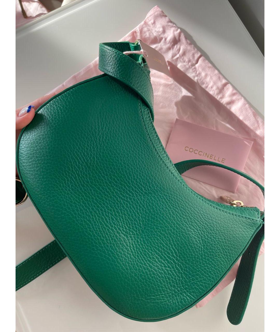 COCCINELLE Зеленая кожаная сумка с короткими ручками, фото 2