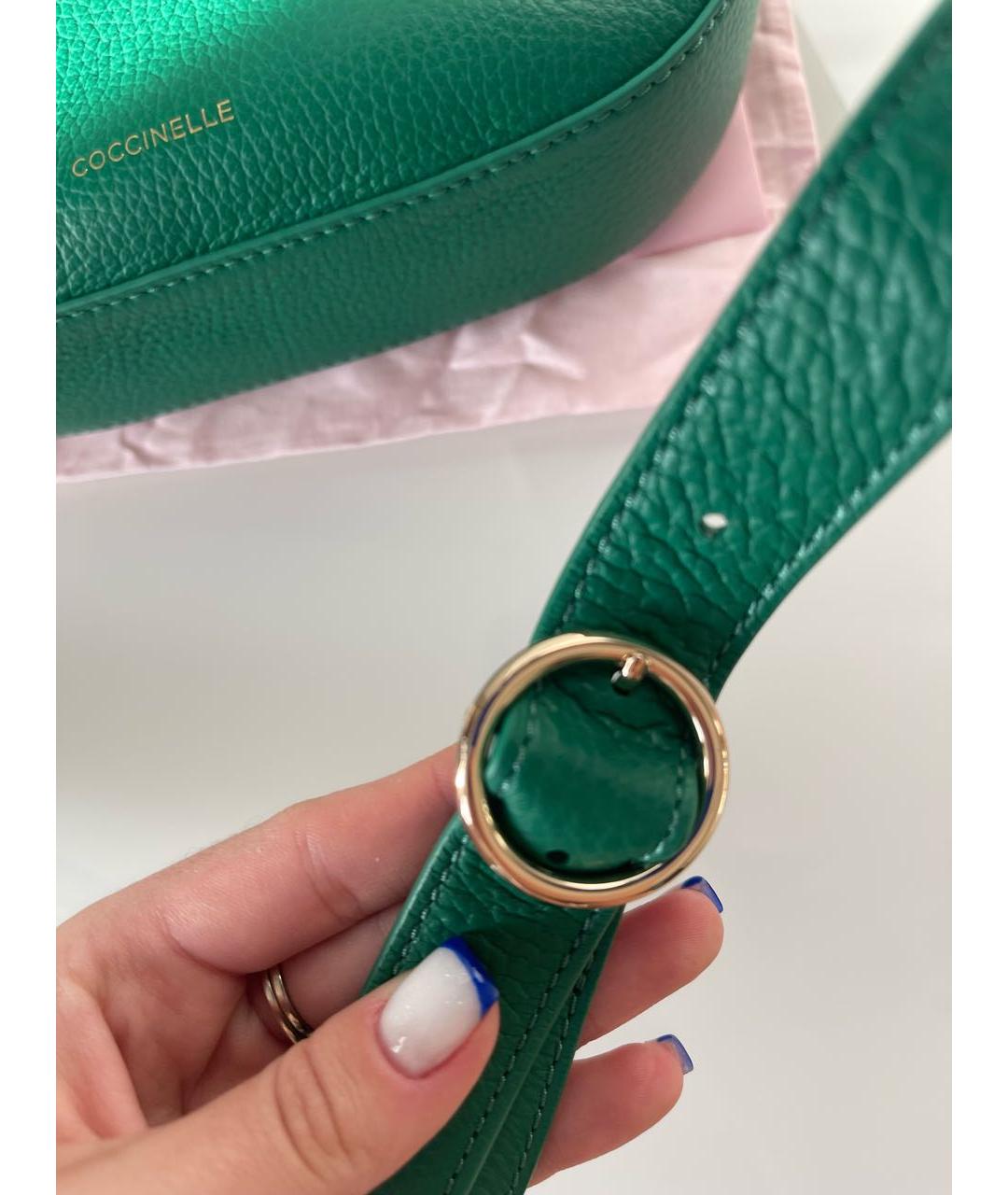 COCCINELLE Зеленая кожаная сумка с короткими ручками, фото 6