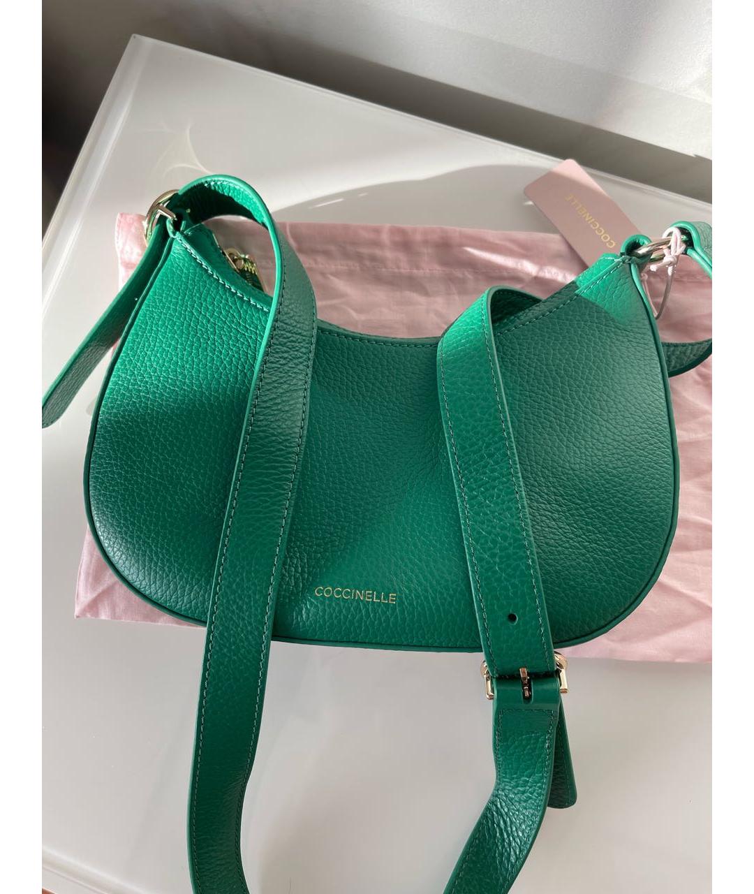COCCINELLE Зеленая кожаная сумка с короткими ручками, фото 8