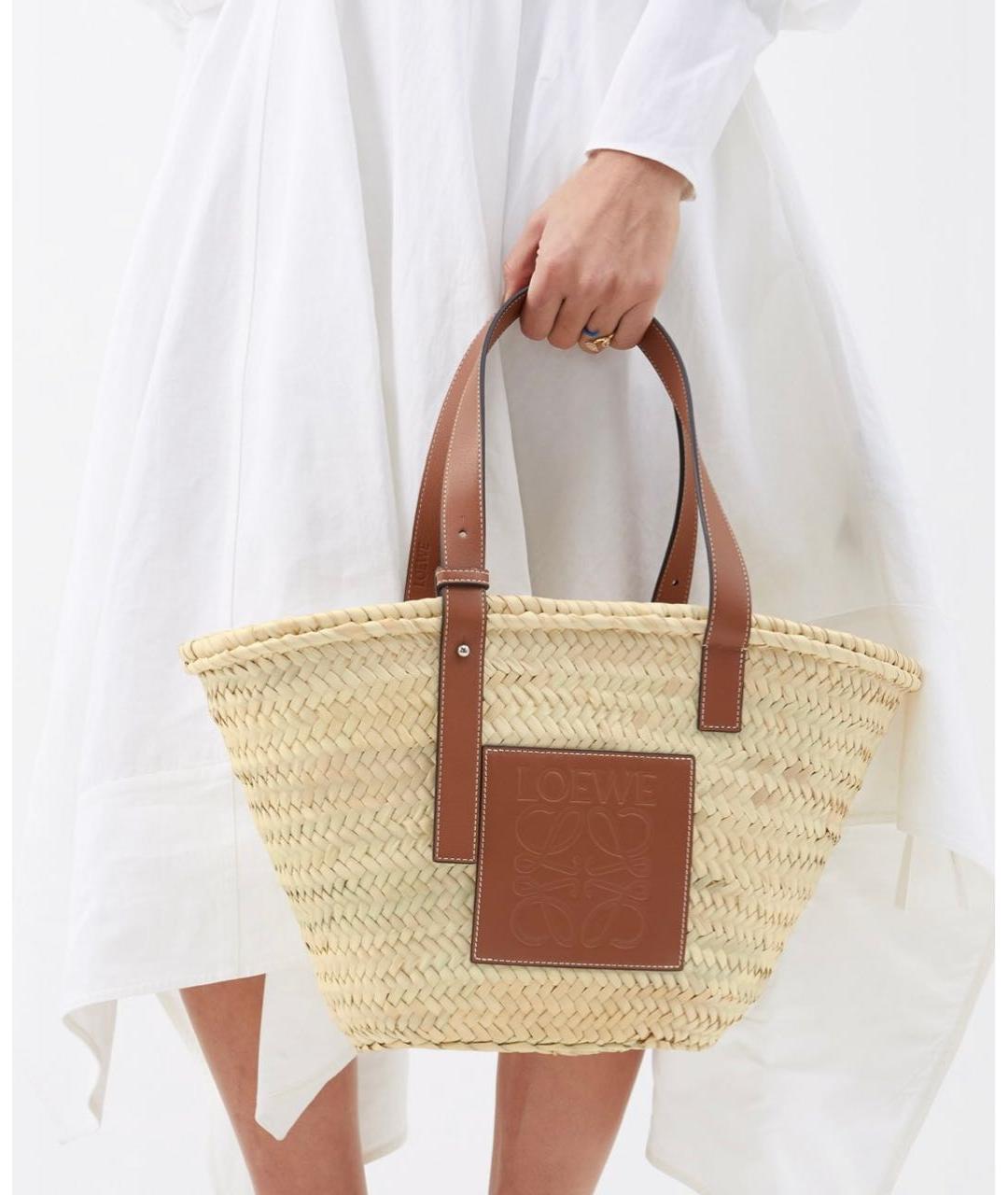 LOEWE Бежевая плетеная пляжная сумка, фото 8