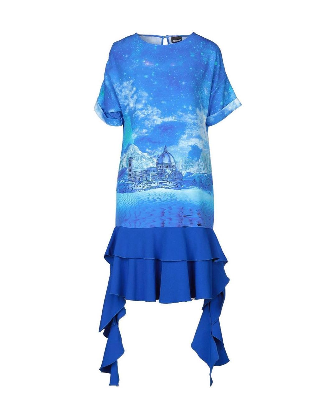 JUST CAVALLI Синее хлопко-эластановое повседневное платье, фото 6