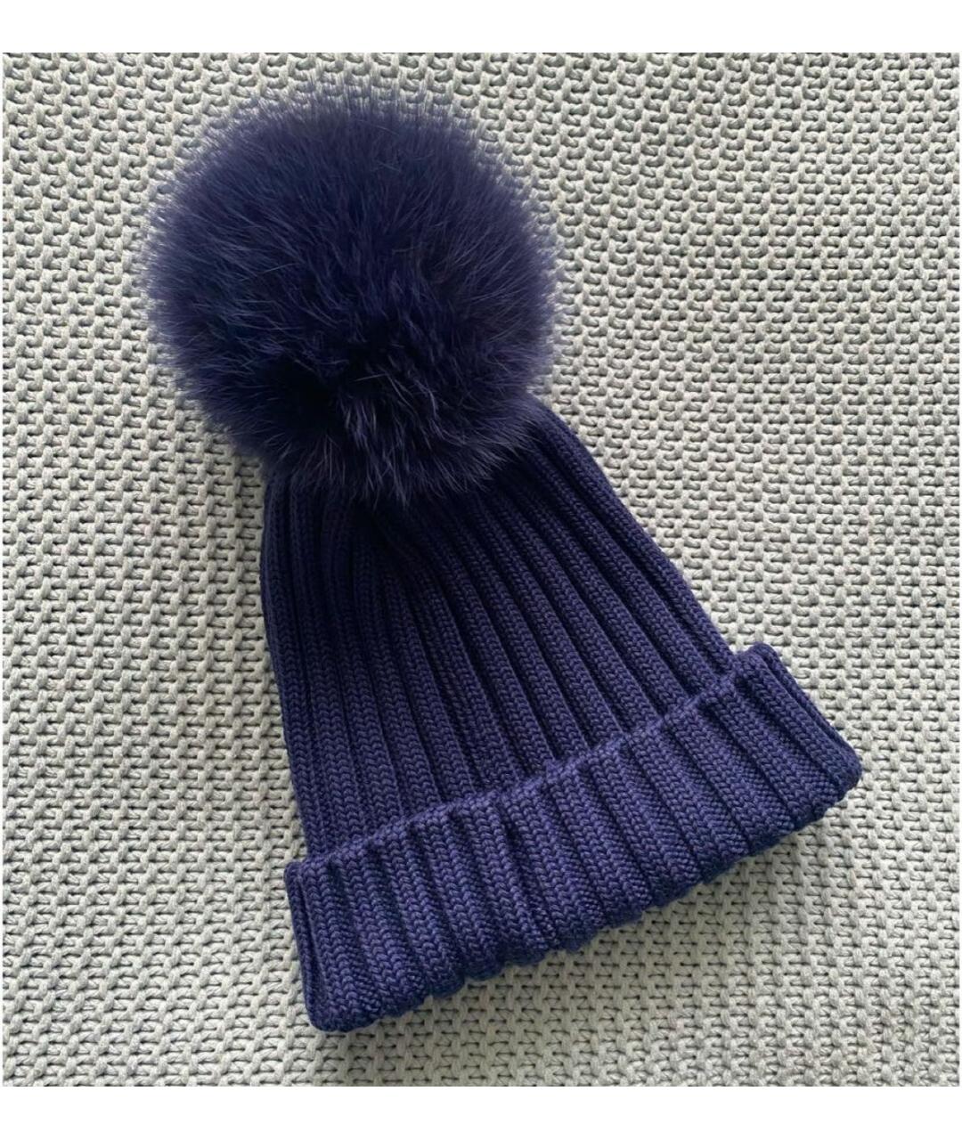 MONCLER Темно-синяя шерстяная шапка, фото 2