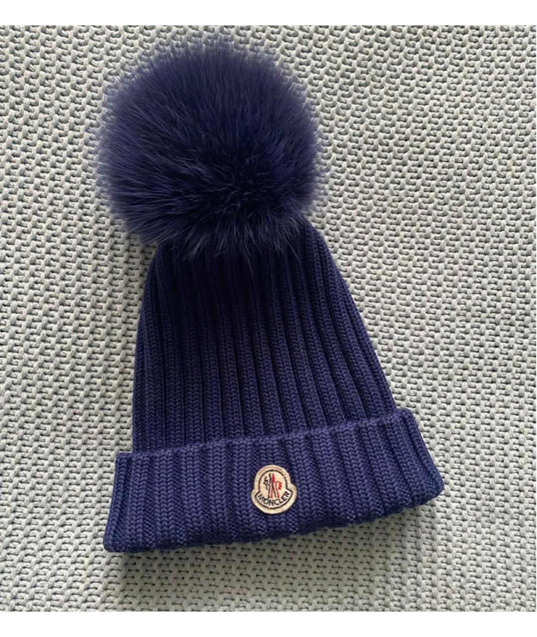 MONCLER Темно-синяя шерстяная шапка, фото 4