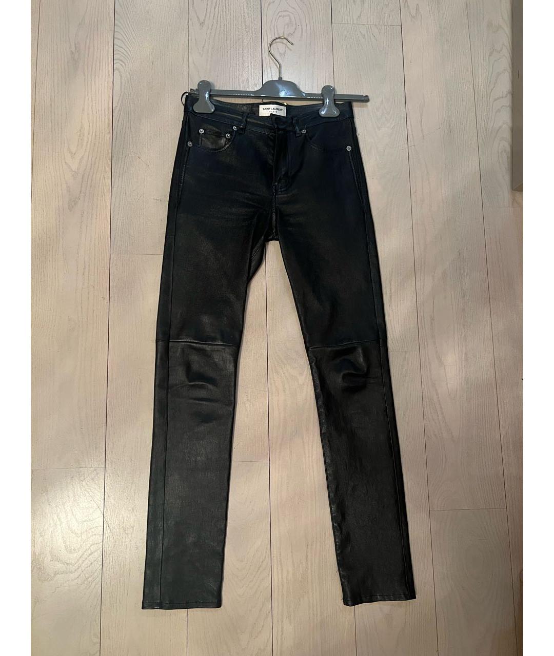 SAINT LAURENT Черные кожаные брюки узкие, фото 4