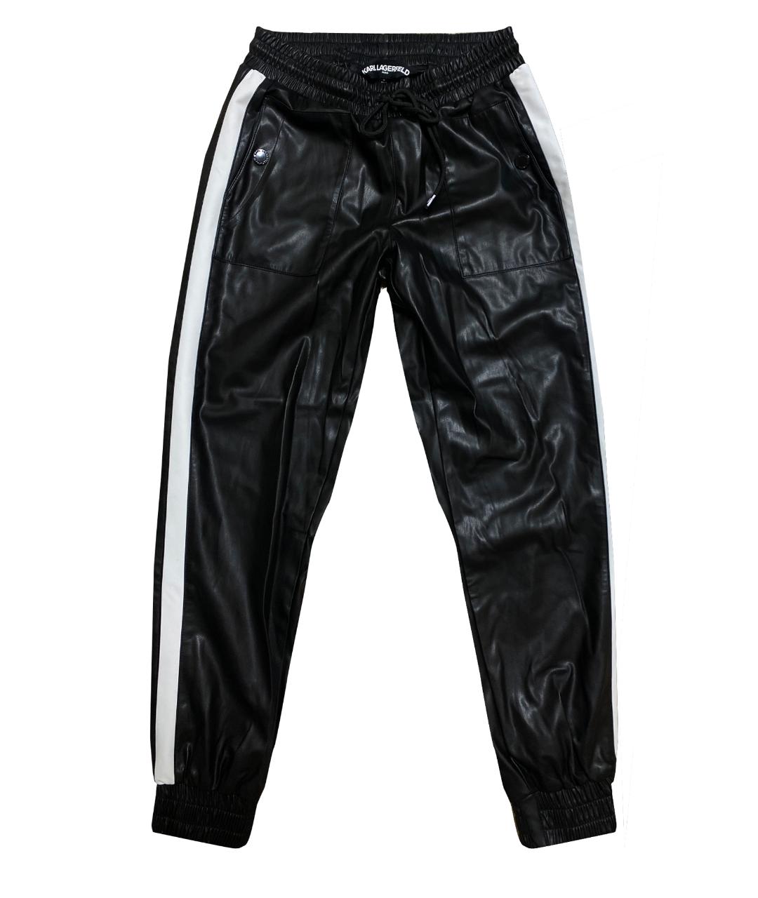 KARL LAGERFELD Черные кожаные брюки широкие, фото 1