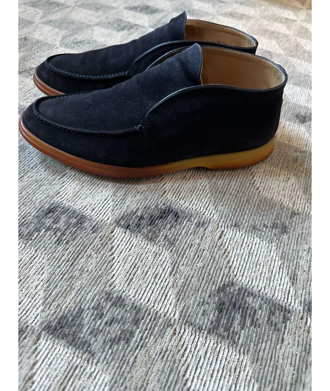 LORO PIANA Темно-синие замшевые низкие ботинки, фото 2