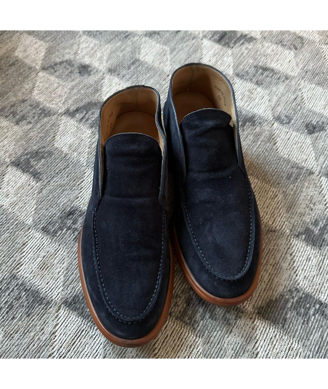 LORO PIANA Темно-синие замшевые низкие ботинки, фото 3