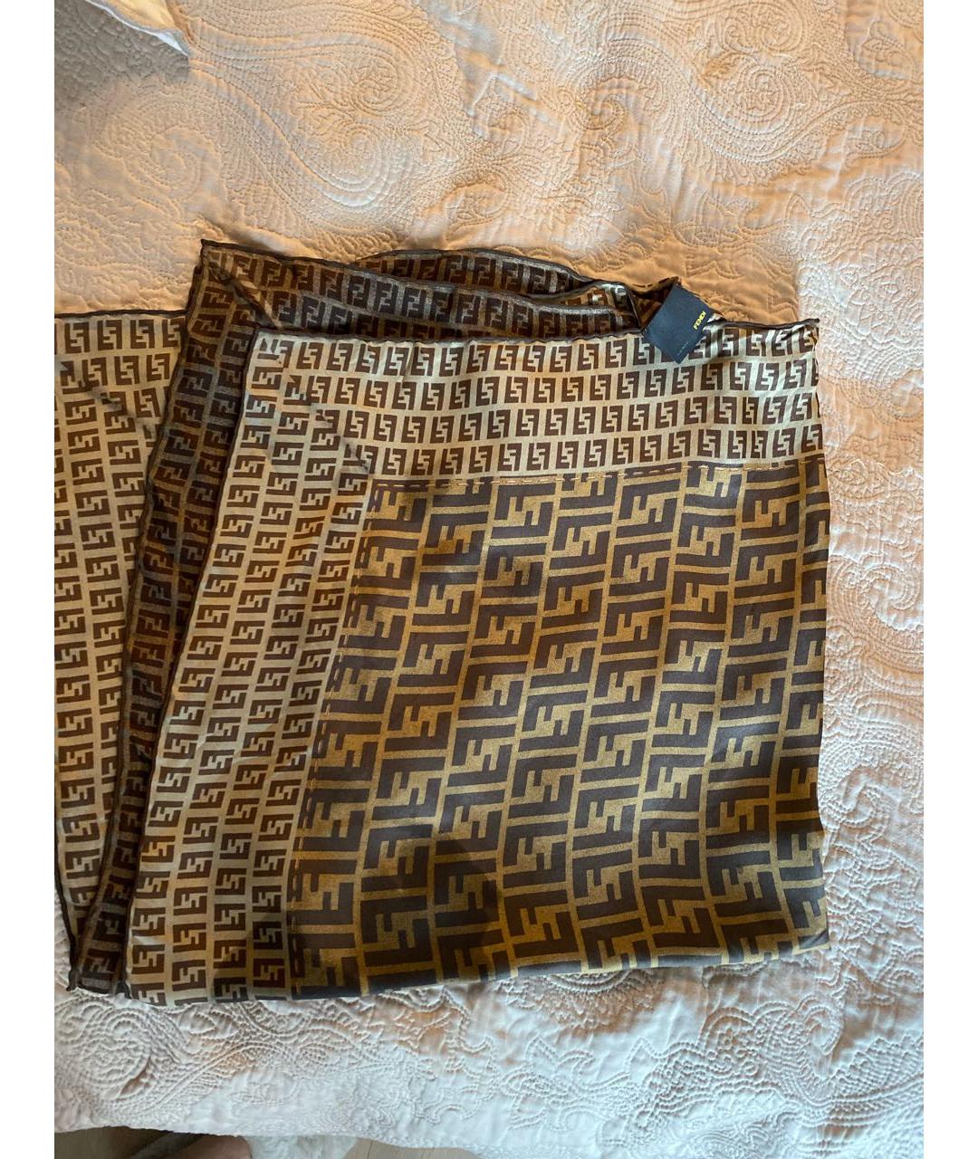 FENDI Коричневый шелковый платок, фото 5