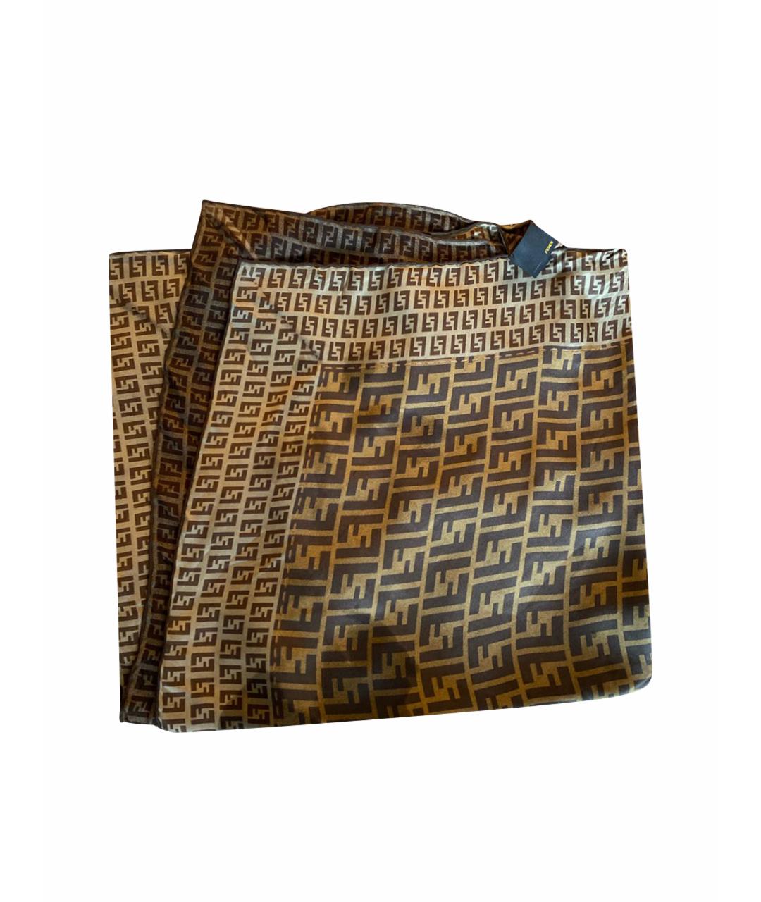 FENDI Коричневый шелковый платок, фото 1