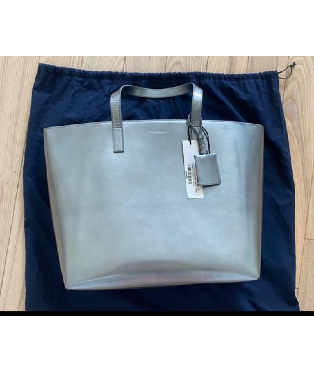 JIL SANDER Серебряная сумка тоут из лакированной кожи, фото 9