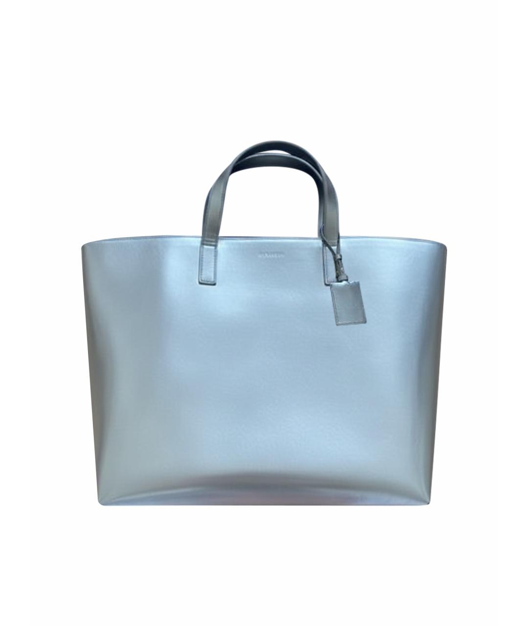 JIL SANDER Серебряная сумка тоут из лакированной кожи, фото 1