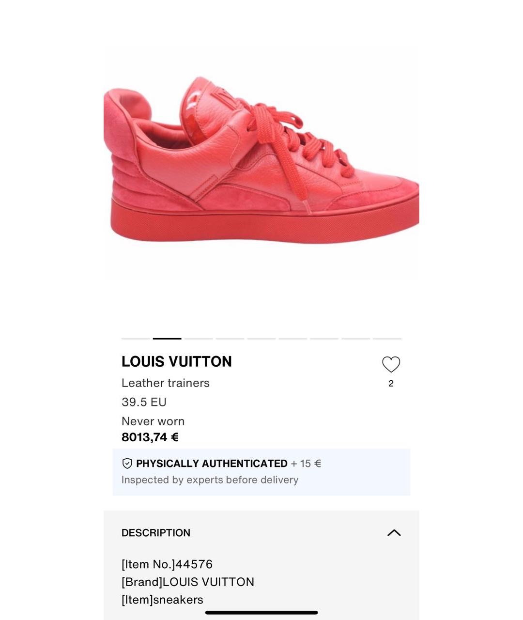 LOUIS VUITTON Красные кожаные высокие кроссовки / кеды, фото 8