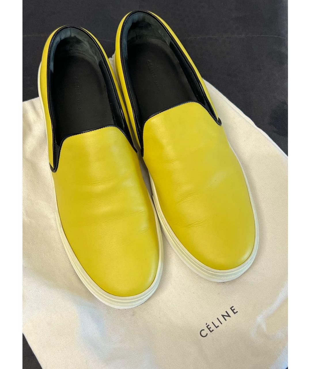 CELINE Желтые кожаные слипоны, фото 6