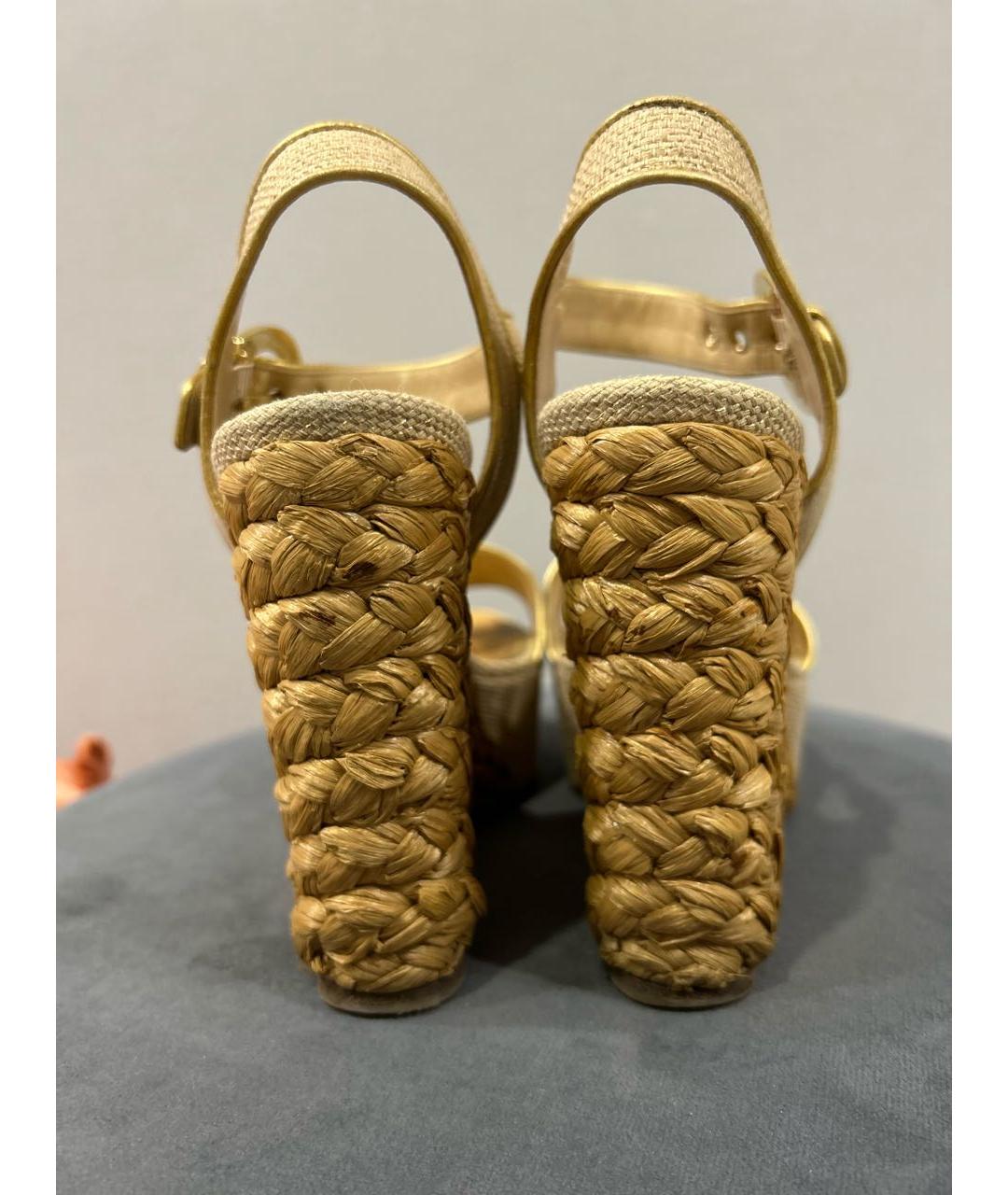 LOUIS VUITTON PRE-OWNED Золотые кожаные босоножки, фото 4
