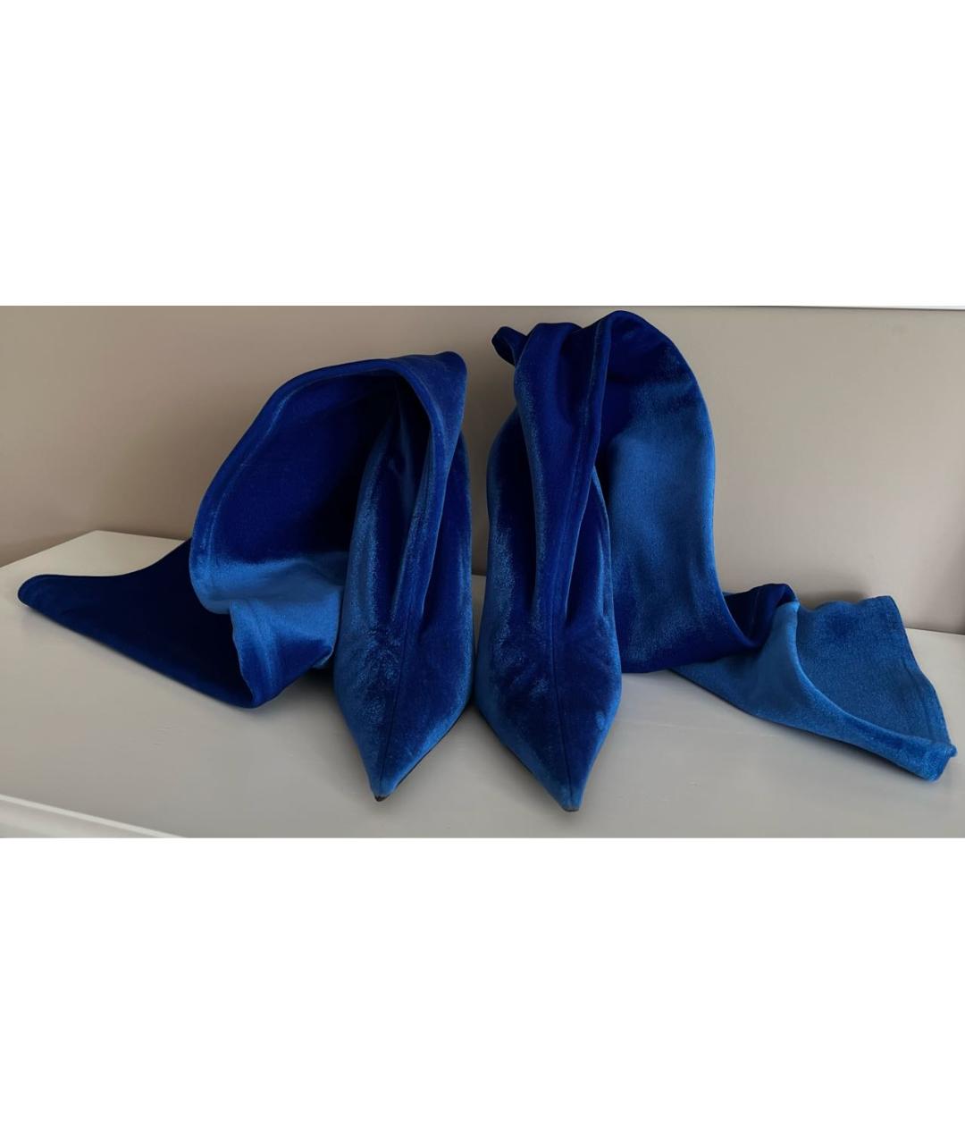 BALENCIAGA Синие бархатные ботфорты, фото 3